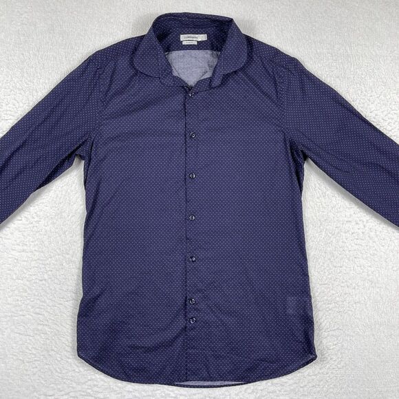 J Lindeberg Shirt Mens Medium Slim Fit Blue Polka Dot Casual Preppy Party Office - Picture 2 of 13